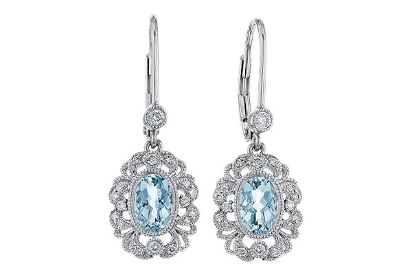 F274-73959: EARRING .75 TW AQUA .92 TGW (7x5MM AQUA)