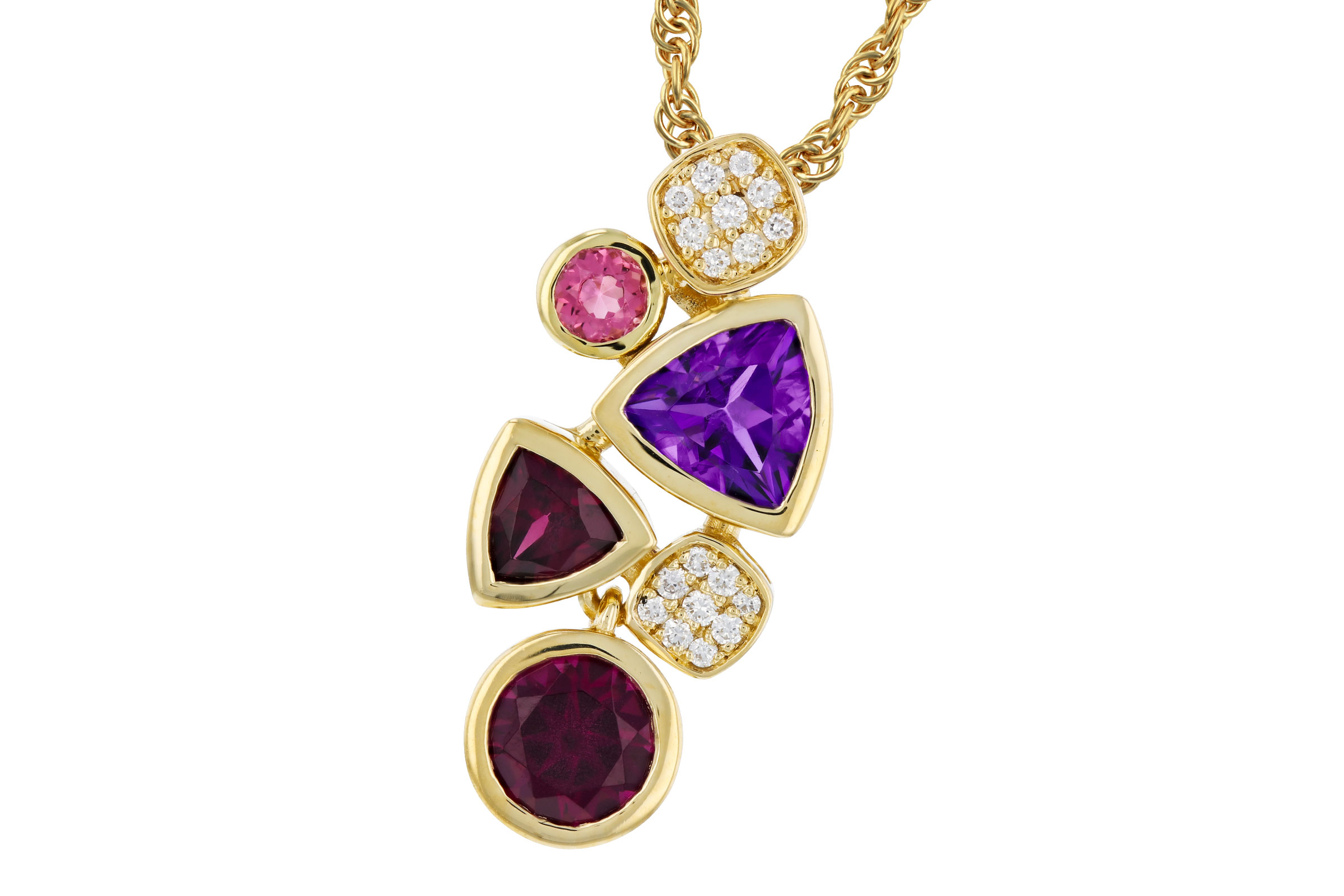 M275-65795: NECKLACE 1.34 SEMI-PREC (AM,RHO,PT) 1.40 TGW